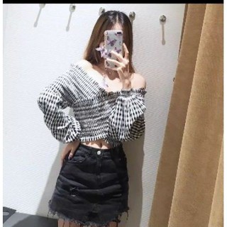 Áo đắp chéo ngực kẻ caro