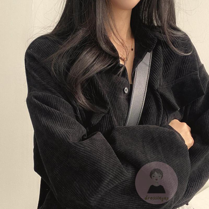 Áo Khoác Nhung Kẻ Tay Dài Màu Sắc Thời Trang Mùa Thu Cho Nữ