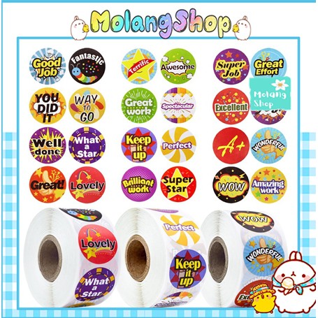 Cuộn 500 miếng dán Sticker khen thưởng động viên học viên, bé yêu