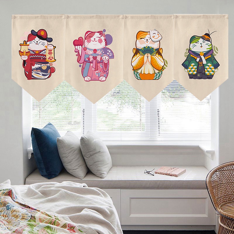 Rèm Cửa Dáng Ngắn Phối Khóa Dán Thiết Kế Xinh Xắn Tiện Dụng