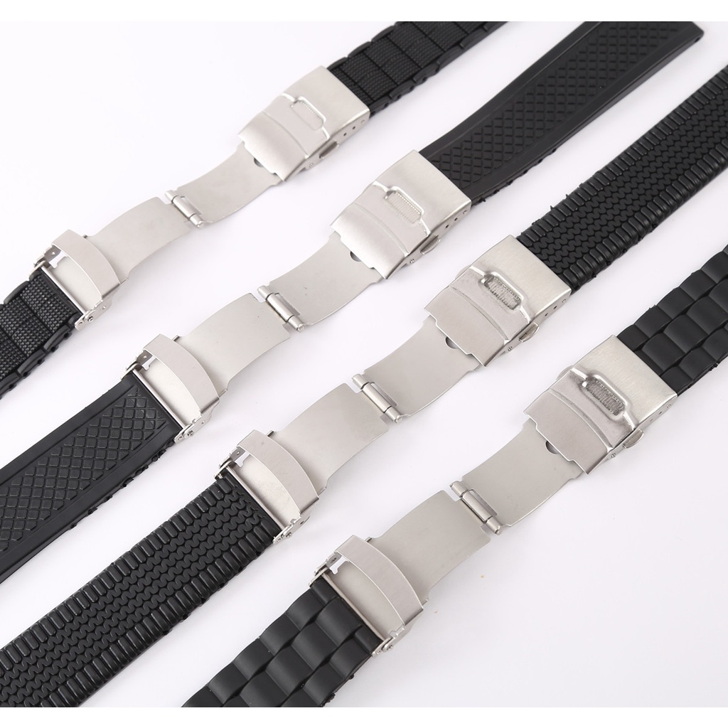Dây Đeo Đồng Hồ Bằng Cao Su Silicon Màu Đen Chống Thấm Nước Kích Thước 20mm 22mm 24mm Phong Cách Thể Thao Cho Nam
