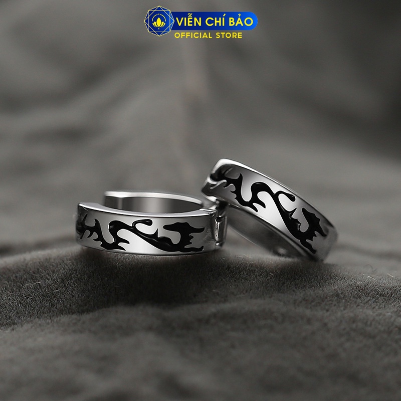 Khuyên tai bạc nam họa tiết rồng đen (1 chiếc) chất liệu bạc 925 thời trang phụ kiện trang sức nam Viễn Chí Bảo B300012