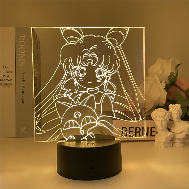 Đèn Led Để Bàn 7 Màu Hình Mèo Thủy Thủ Mặt Trăng 3d Sạc Usb
