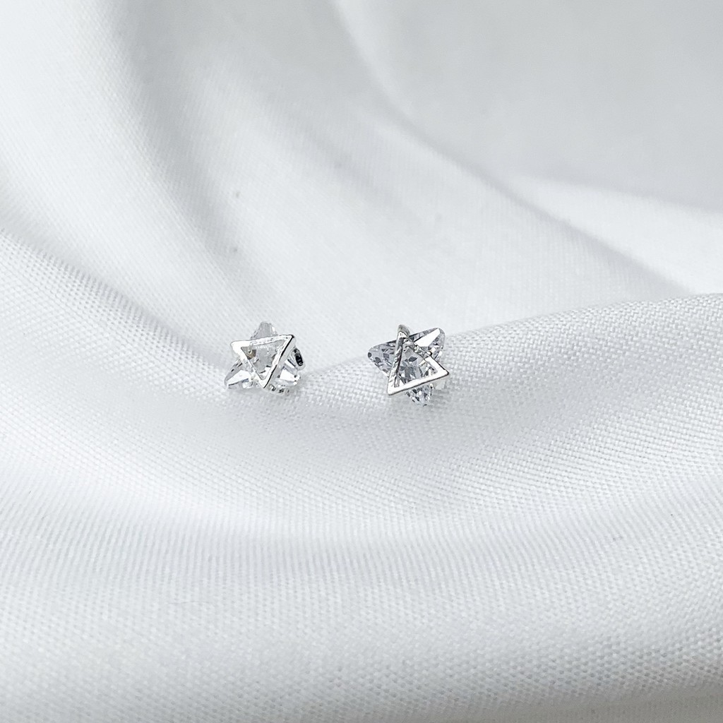 Khuyên tai đá tam giác mặt tam giác rỗng Triangle Earring H Dế Bạc K5711