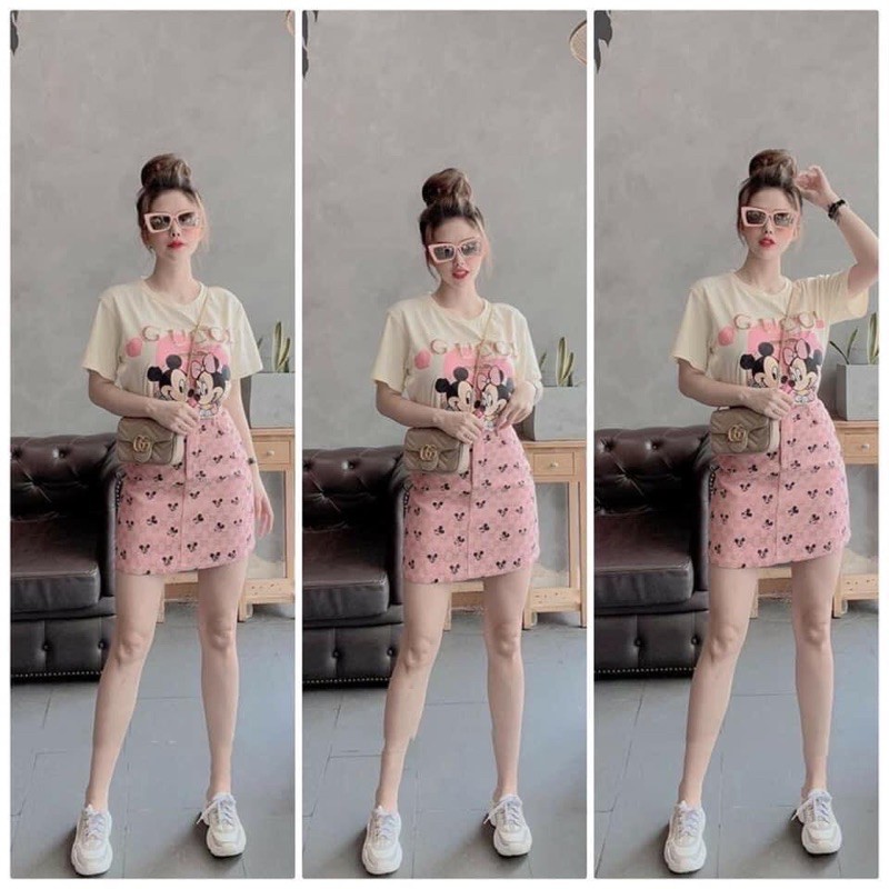 [Mã WASTCOOL giảm 15% tối đa 50K đơn 99K] Bigsize set áo thun mickey-LV-GC kèm váy quần 55-90kg(HÌNH THẬT) | BigBuy360 - bigbuy360.vn