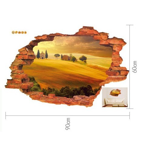 Decal dán tường 3D phong cảnh trang trí nhà cửa sáng tạo - cầu treo trong cánh rừng AmyShop