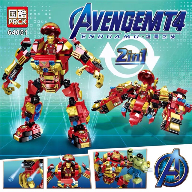 💥💥 Lắp Ráp 64051 Người Sắt Hulkbuster MK46 biến hình Máy bay chiến đấu với Hulk Khổng Lồ Xanh 💥💥