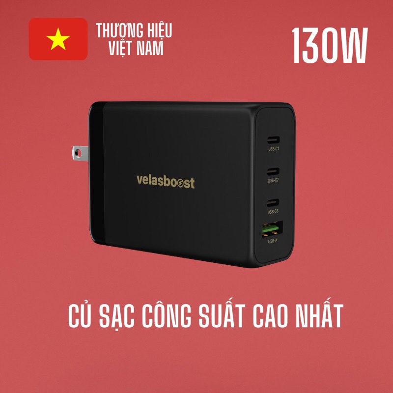 Củ sạc 130W Velasboost công nghệ GaN - 4 cổng