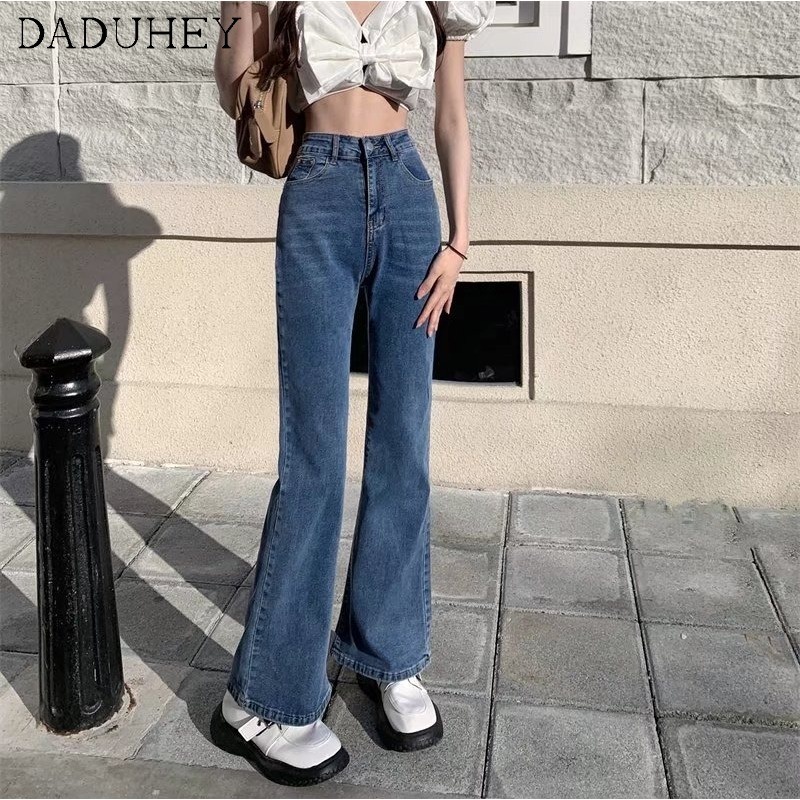 Quần jean dài daduhey ống rộng cạp cao đơn giản phong cách Hàn Quốc thời trang mùa hè 2022 dành cho nữ