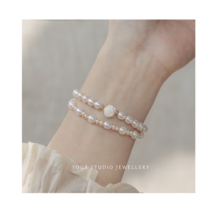 [Hàng Mới] Vòng Đeo Tay Hoa Trà Co Giãn Đính Hạt Ngọc Trai Kiểu Nữ