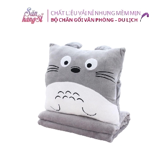Bộ chăn ga gối đệm văn phòng  3 in 1 Totoro vuông màu xám Top đồ gia dụng sanhangsi