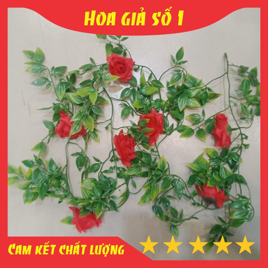 Dây Hoa Giả, Dây Hoa Hồng Leo, hồng leo giả dài 1m5, decor tường leo, thảm cỏ nhân tạo, văn phòng, nhà hàng, sự kiện