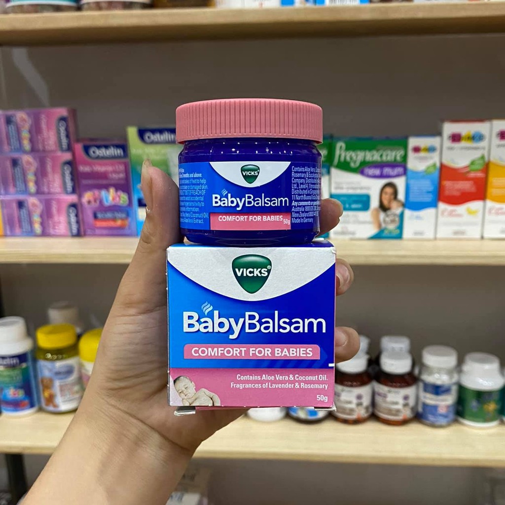 Dầu Bôi Ấm Ngực Vick Baby Balsam Úc 50GR - DẦU GIỮ ẤM, GIẢM HO VICKS CHO BÉ TỪ 3 THÁNG