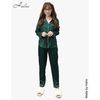 Bộ pijama lụa satin trơn dài tay