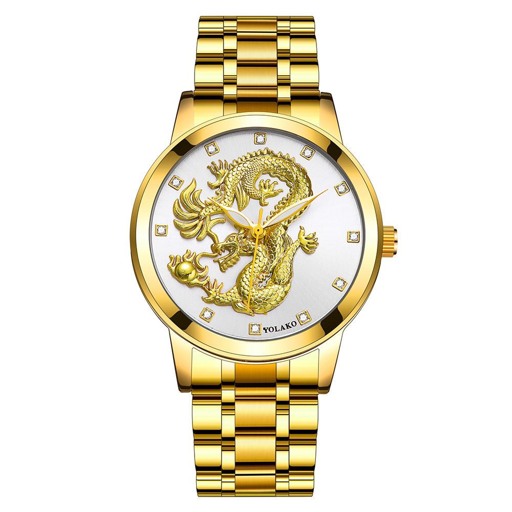 Men Business Watch Fashion Rhinestone Dragon Stainless Steel Wristwatches