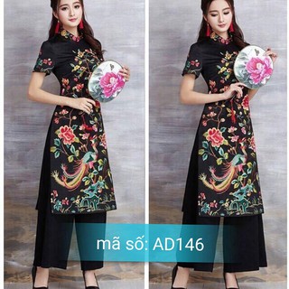 Có 4XL Set Áo Dài Cách TÂN CỔ TRỤ HỌA TIẾT LONG PHỤNG KÈM QUẦN VOAL ỐNG RỘNG