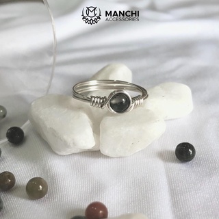 Nhẫn đá Bloodstone handmade dây màu bạc