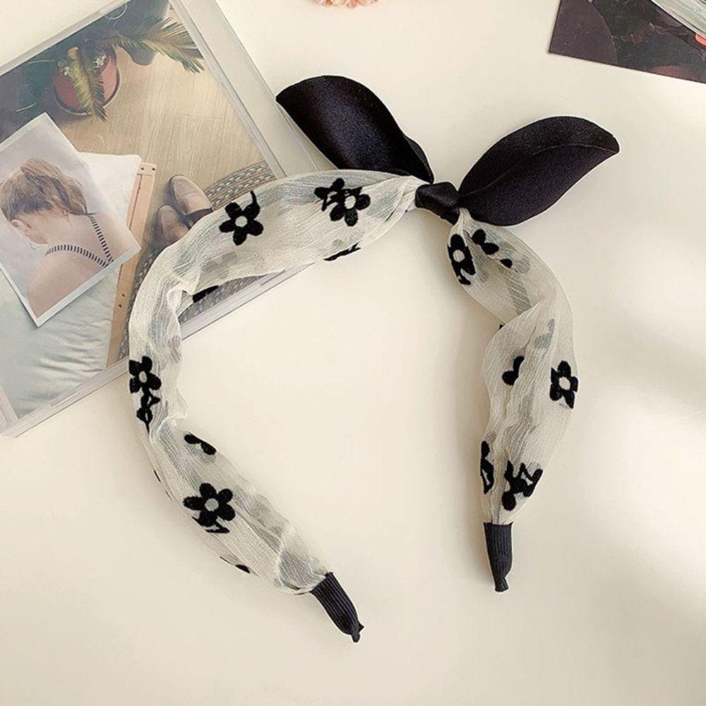 ANEMONE Băng Đô Cài Tóc Tai Thỏ Phối Lưới In Họa Tiết Hoa Phong Cách Cổ Điển Tinh Tế Thời Trang Cho Nữ