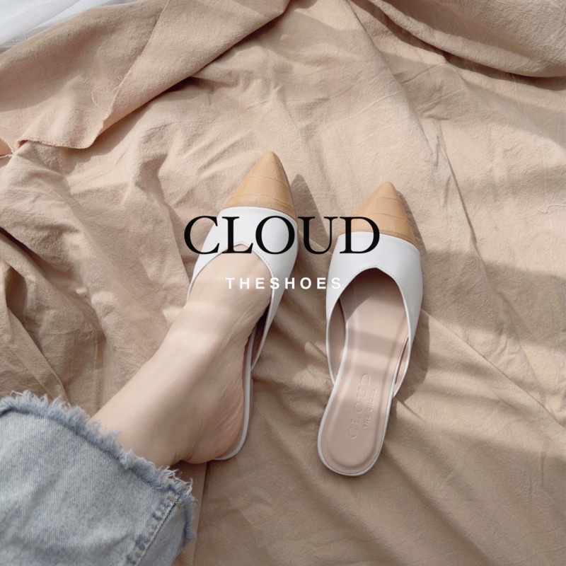 Giày sục bệt nữ bít mũi nhọn phối màu họa tiết sọc xích mũi – Cloud The Shoes