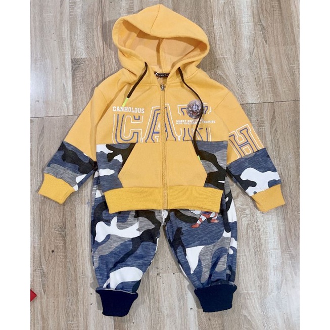 Bộ nỉ kéo khoá phối rằn ri lót lông nhung cho bé Quảng Châu dày dặn