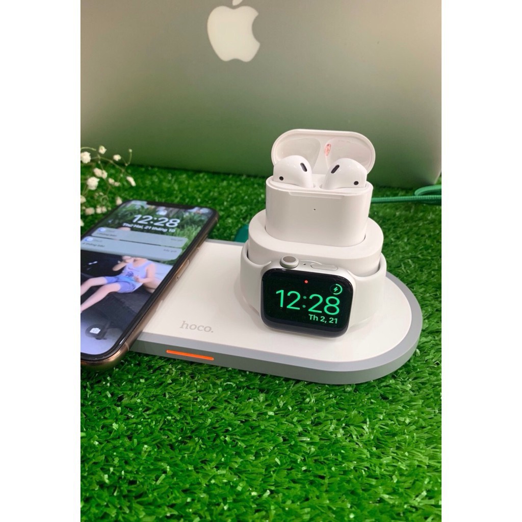 [CHÍNH HÃNG] Đế sạc nhanh không dây 3 in 1 HOCO CW21 cho IPhone-Airpod-Apple Watch.