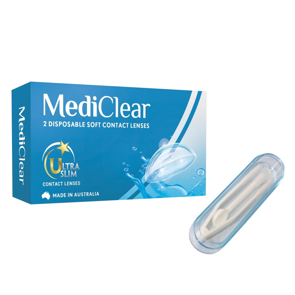 [Combo I] Một Cặp Kính Áp Tròng Australia Cận Thị Mediclear 3 Tháng ( 1.00 - 15.00 độ) + Nước Ngâm + Nhíp Đeo Lens