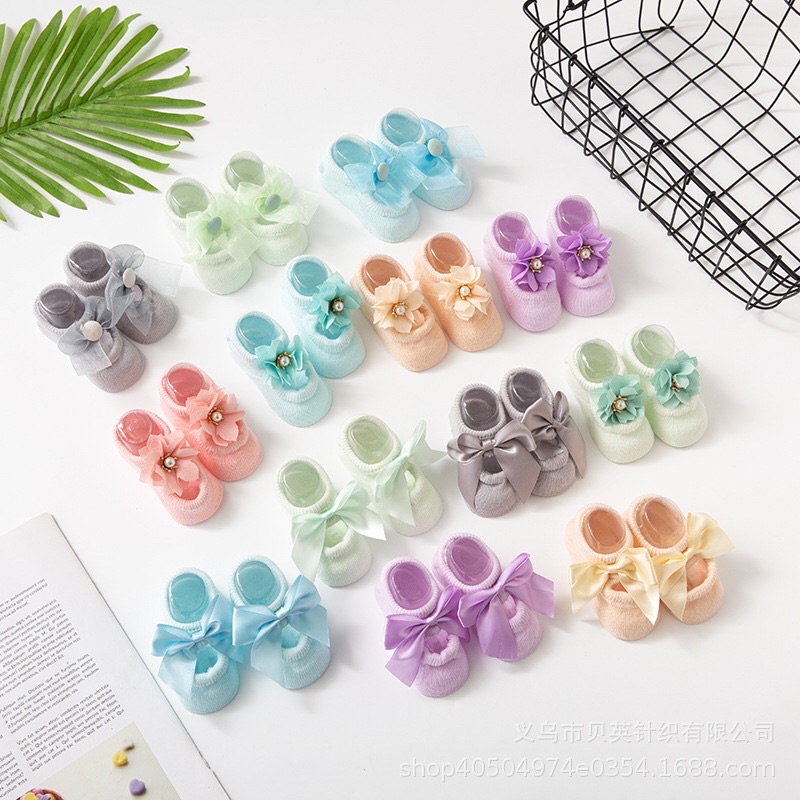 Set 3 đôi tất ren nơ kute cho bé gái đủ màu handmade-ảnh thật hàng loại 1