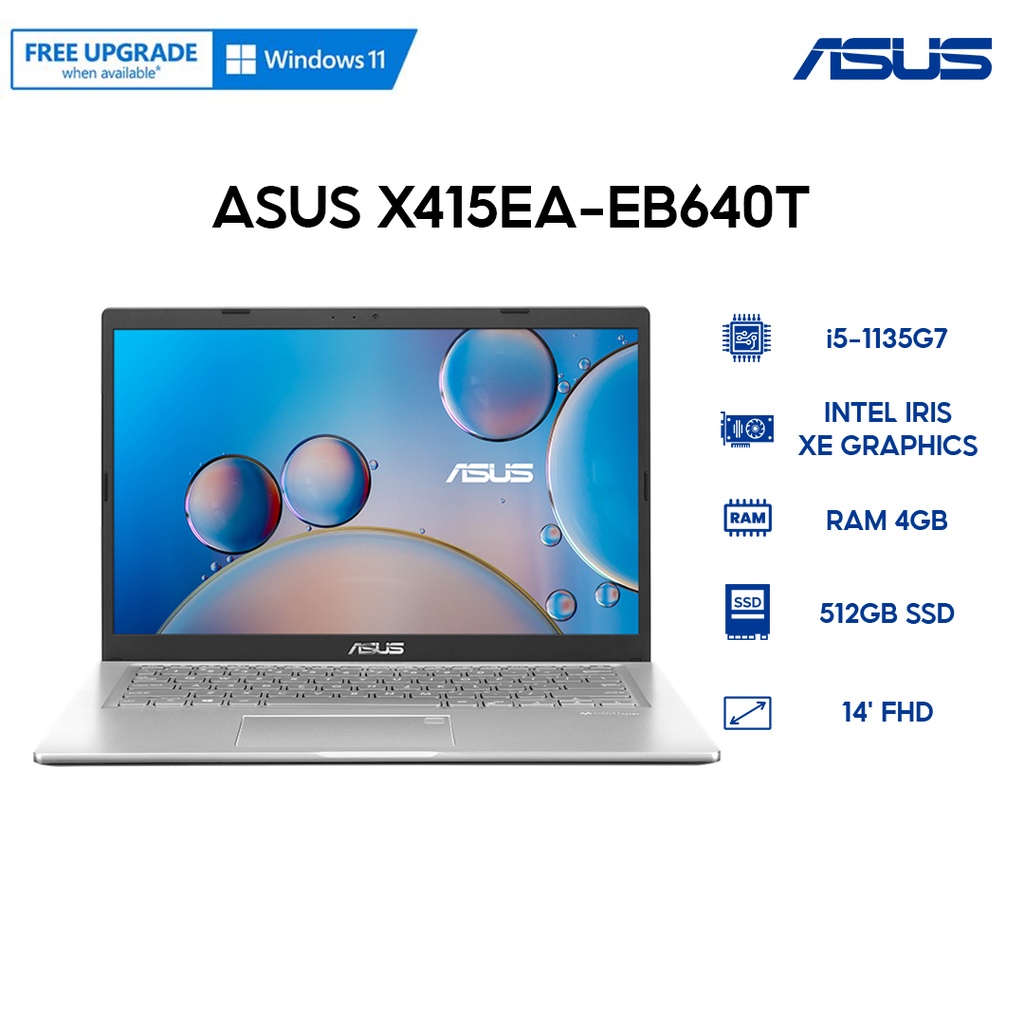 Laptop ASUS X415EA-EB640T i5-1135G7 | 4GB | 512GB | Intel Iris Xe Graphics | 14' FHD | Win 10