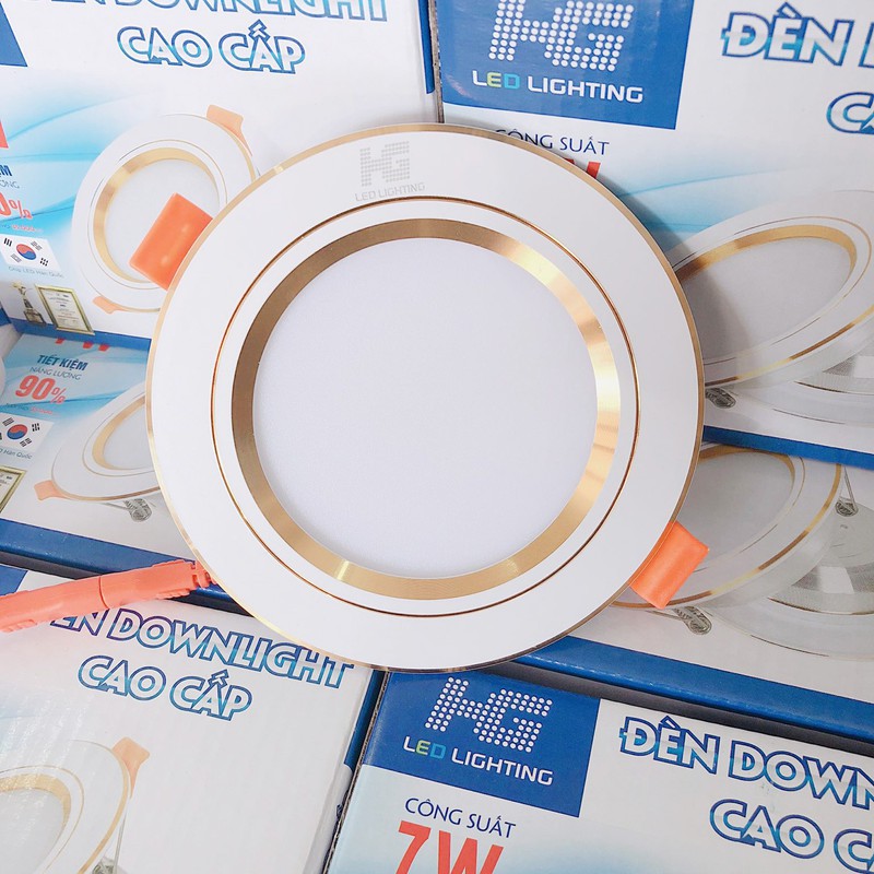 Đèn led âm trần 7w cao cấp viền vàng