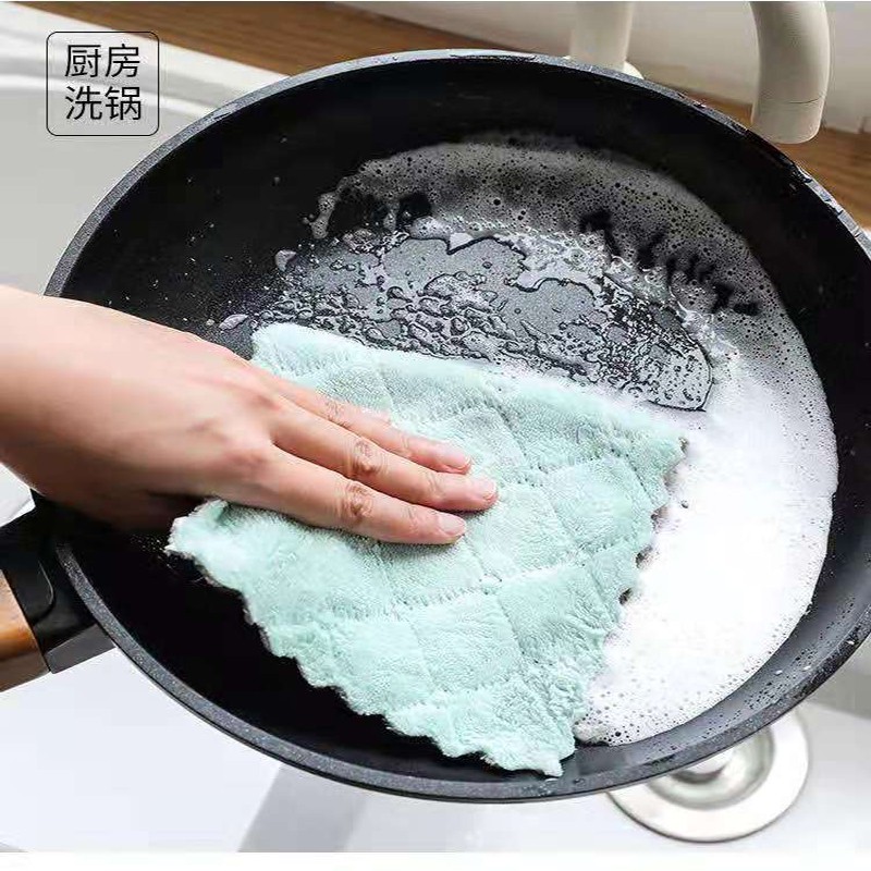 Loại Bỏ Bụi Bẩn Mạnh MẽKhăn Lau Chén Dĩa Hai Mặt Vải Lông Cừu San Hô Dày Siêu Thấm Hút Không Xơ Vải Không Xơ Vải