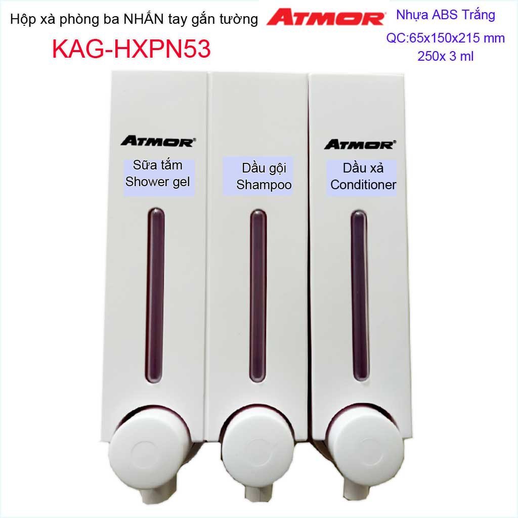 Hộp nhấn xà phòng Atmor KAG-HXPN53-Trắng-White, bình xịt xà bông 250ml x3 thiết kế sang trọng nhấn êm siêu bền