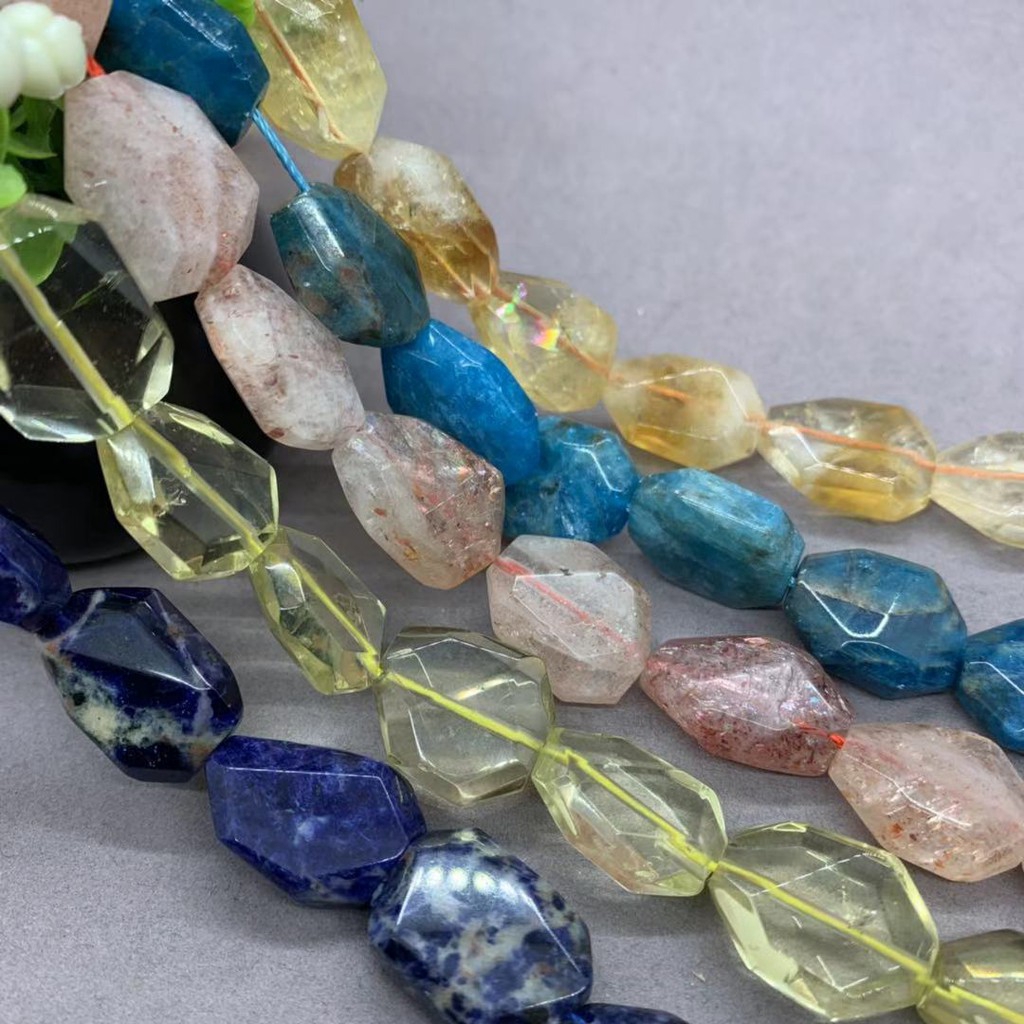 Natural Citrine Apatite Gol d Sunstone Lemon Quartz Lapis Lazuli Geometric Beads