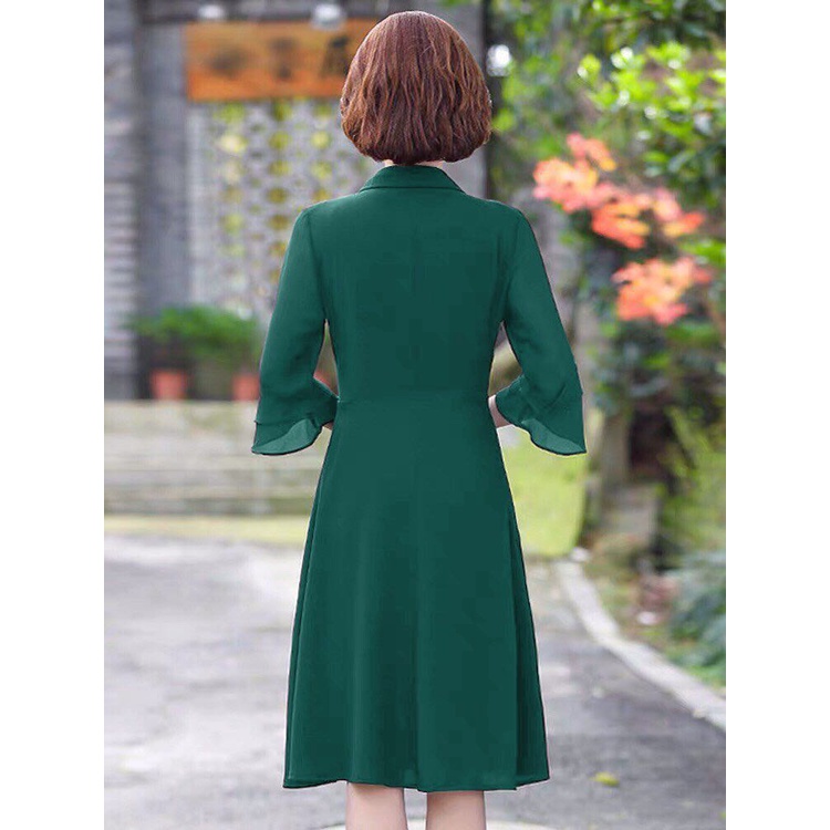 Đầm trung niên sang trọng u40 u50 dự tiệc cho mẹ chất liệu voan cổ sơ mi tay lỡ dáng suông qua gối đẹp thanh lịch