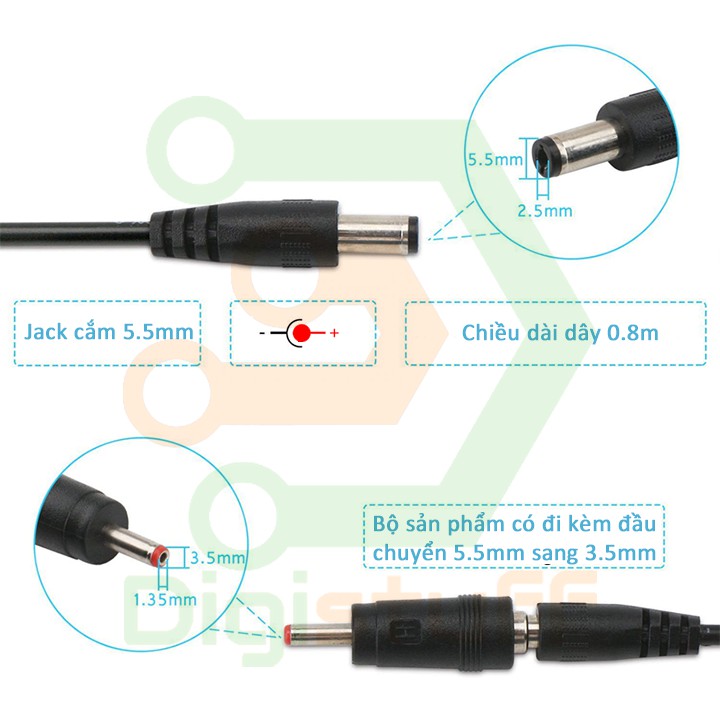 Cáp chuyển 5V sang 9V / 12V chân 5.5mm / 3.5mm