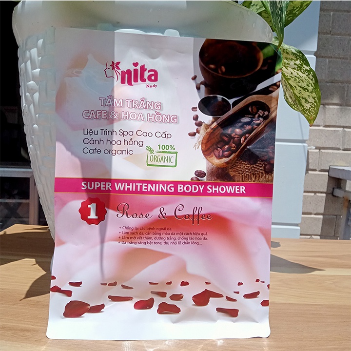 Gói tắm toàn thân Nita tại nhà hoa hồng và cafe gói 150g/4 gói giúp trắng da