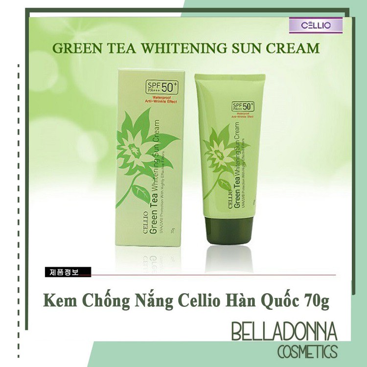 Kem chống nắng chiết xuất trà xanh Cellio Green Tea Whitening Sun Cream SPF50 PA+++ 70g