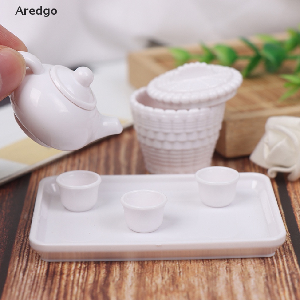 Set 6 mô hình khay đựng ấm trà kèm xô tỉ lệ 1:12 trang trí nhà búp bê