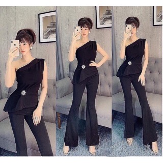 Combo đầm đen lệch vai