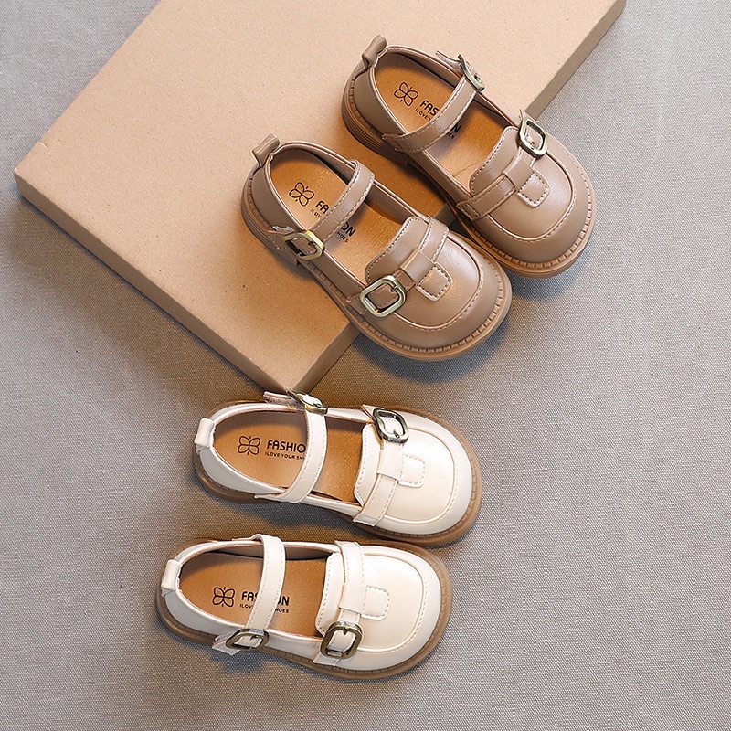 Giày búp bê bé gái kiểu dáng vintage hai khoá đế dẻo chống trơn trượt