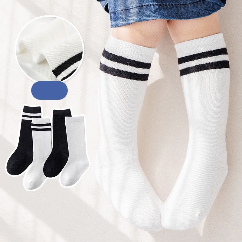 Tất Ngang Gối Cổ Cao Phối Kẻ Phong Cách Nữ Sinh Hàn Quốc Cho Bé Gái