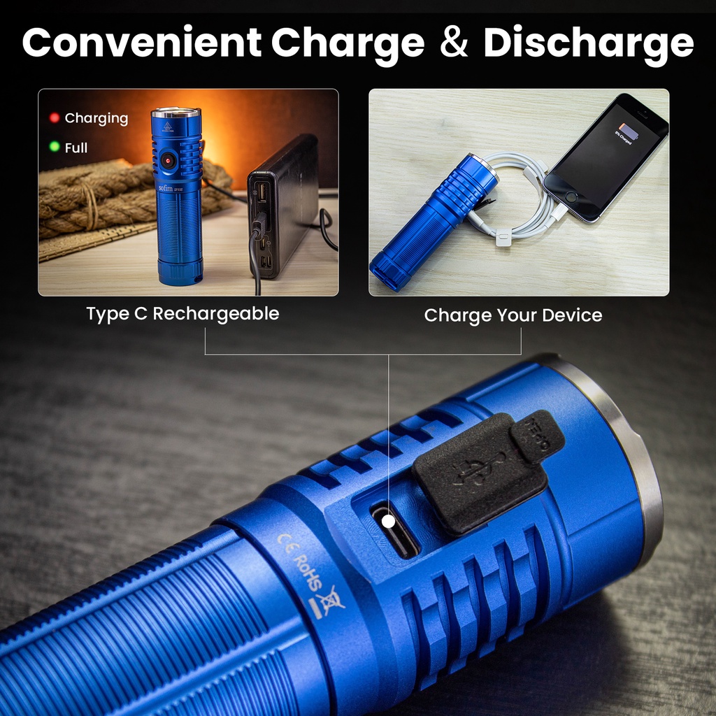 Đèn Pin Sofirn SP33S Mạnh Mẽ 5000 lumen XHP70B Chống Thấm Nước Có Thể Sạc Lại Bằng Pin 26650