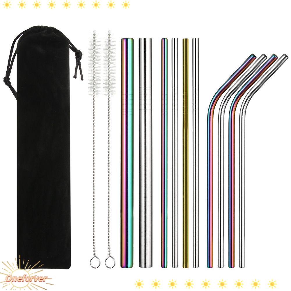 Set 13 Ống Hút Thẳng/Cong Bằng Kim Loại Nhỏ Gọn Cho Nhà Bếp/Quán Bar