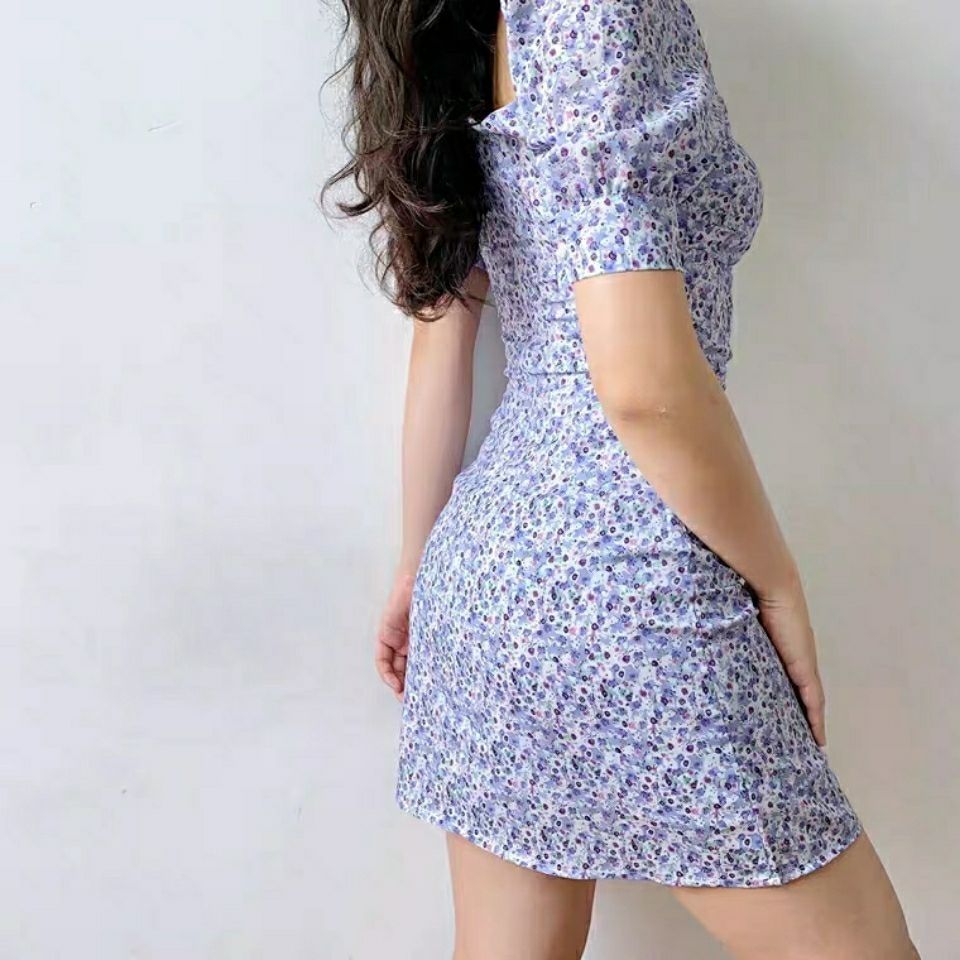Đầm Tay Ngắn In Họa Tiết Hoa Dễ Thương Cho Nữ