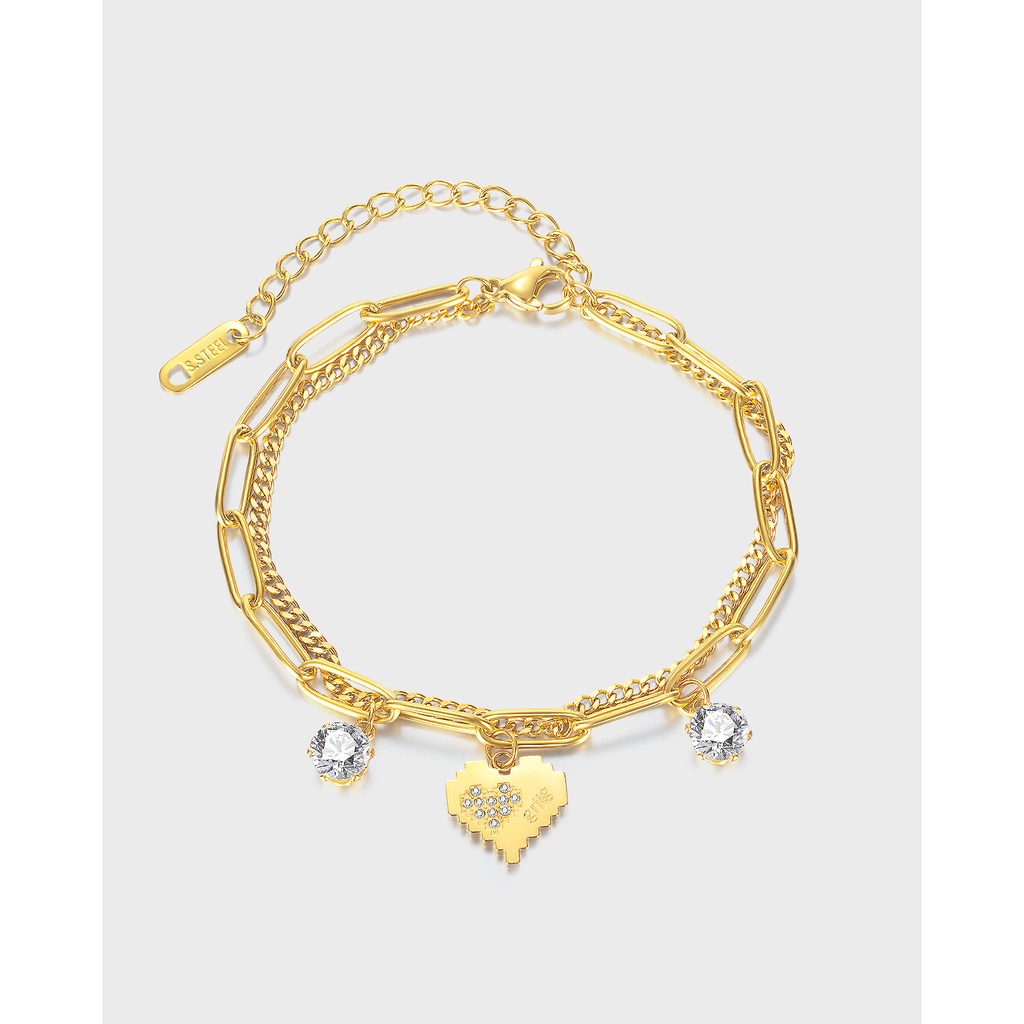 Vòng Đeo Tay Bằng Thép Titan Đính Kim Cương Giả Cao Cấp Kiểu Pháp Sang Trọng Cho Nữ