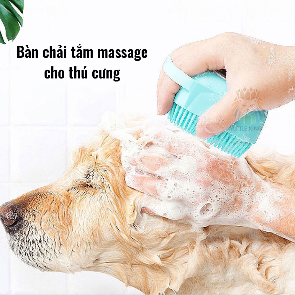 Bàn chải tắm massage cho chó mèo đầu silicon massage tạo bọt nhanh tiết kiệm nước có khay đựng sữa tắm