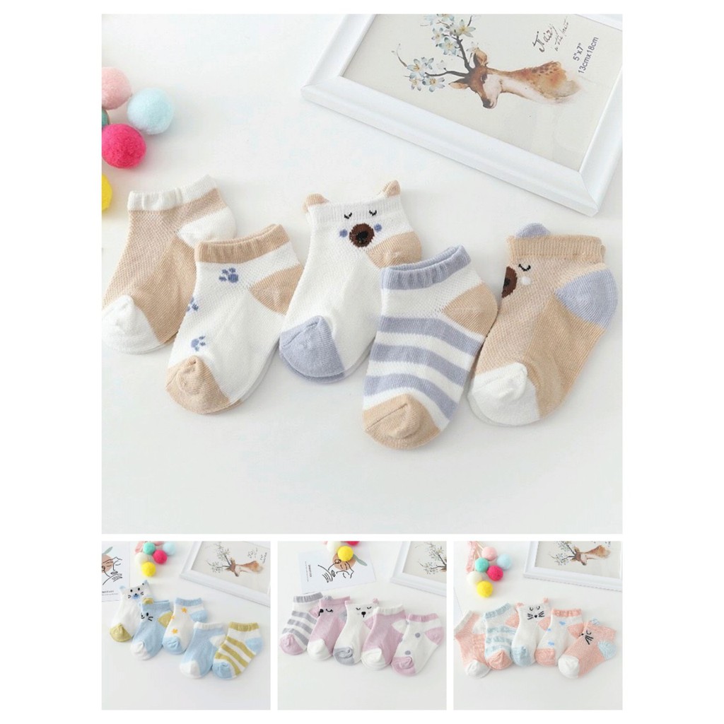 Tất điều hòa cho bé, set 5 đôi tất cổ thấp Kid's socks đủ size từ 0-3 tuổi