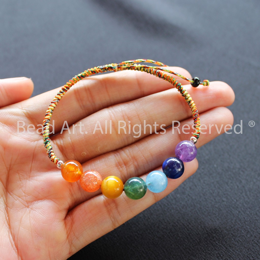Vòng Tay Thắt Dây Ngũ Sắc 7 Luân Xa - 7 Loại Đá , Vòng Tay Phong Thuỷ S38 - Bead Art