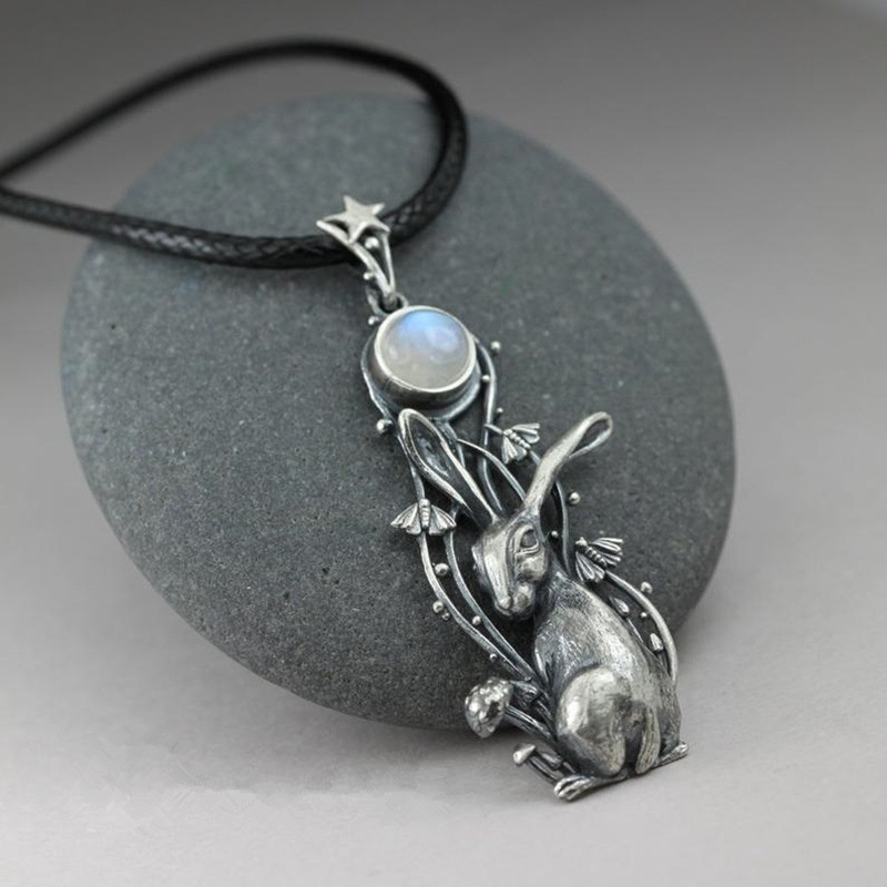 Vòng cổ Mặt Hình Thỏ Đính Đá Mặt Trăng Thời Trang Cho Nữ