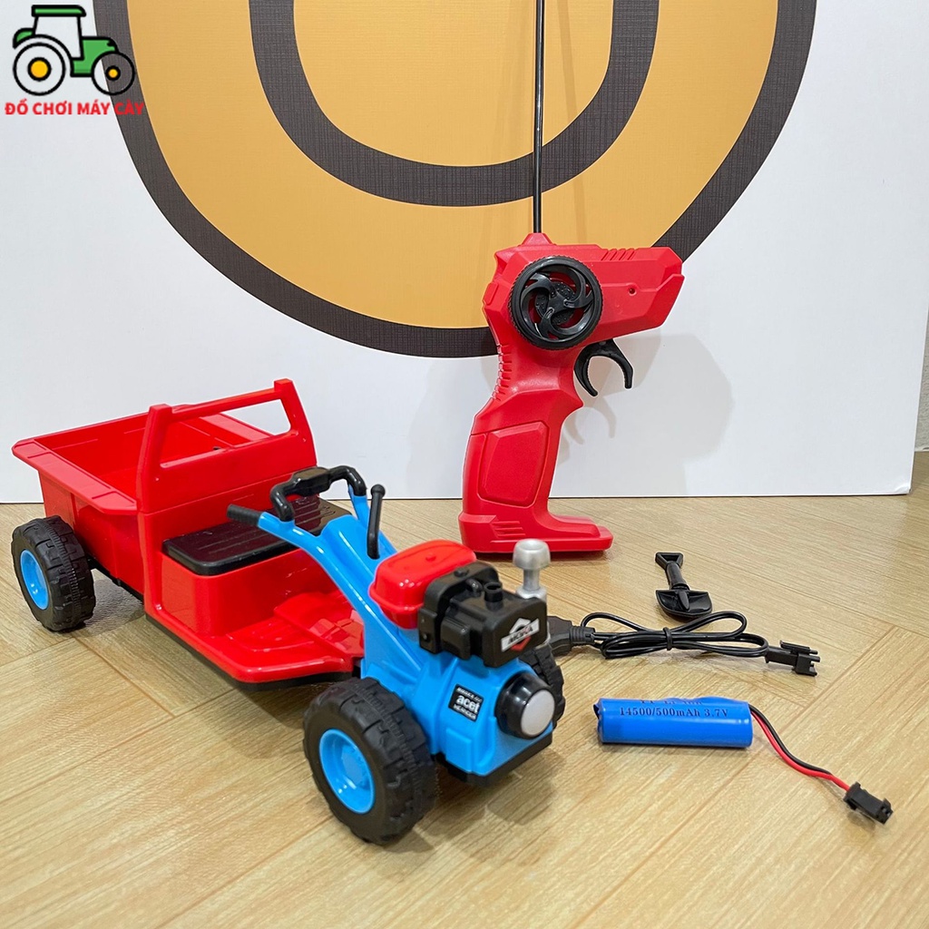 Máy kéo Mini 2 bánh + rơ mooc – Điều khiển từ xa (RC); xe máy cày đồ chơi; xe nông trại, mô hình, MK22
