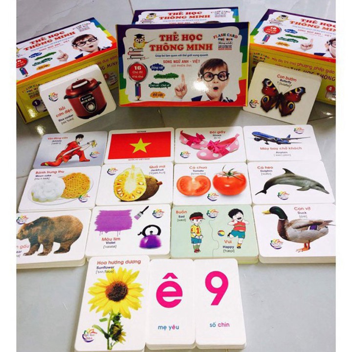 Bộ thẻ học 16 chủ đề song ngữ Toysem qua hình ảnh và chữ giáo dục cho trẻ từ 3 tuổi - Quà tặng sinh nhật cho bé